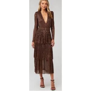 Sabina Musayev Carry Bronze Long Sleeve Maxi Dress Sz. XS